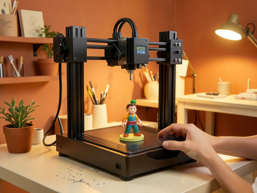 3D printer producing a colorful custom figurine at the elyuKraft 3D Print Office